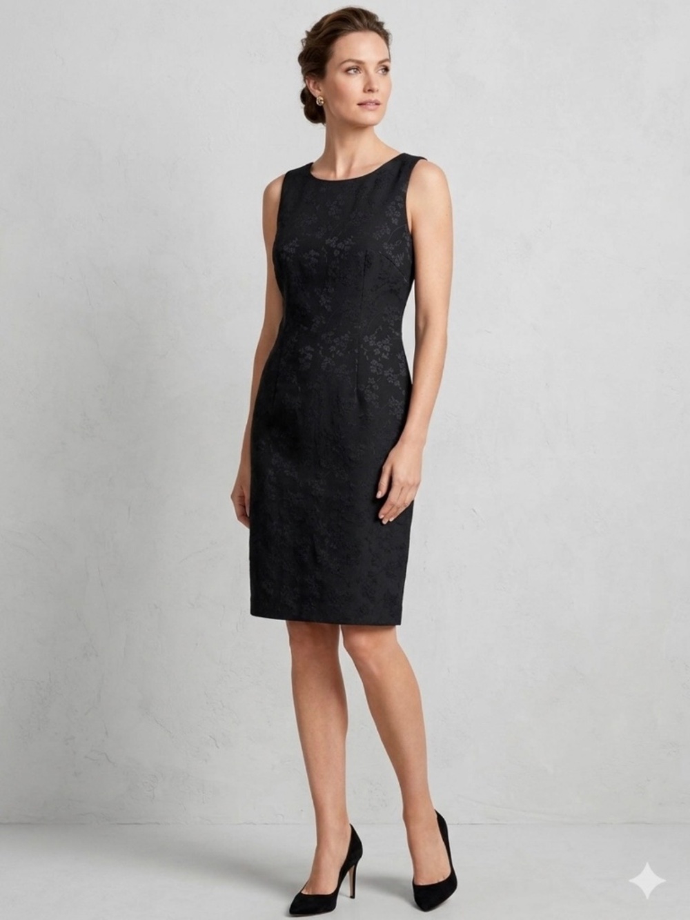 Talbots Dress 8 Black Brocade Jacquard Formal Cocktail Party Classic LBD Elegant